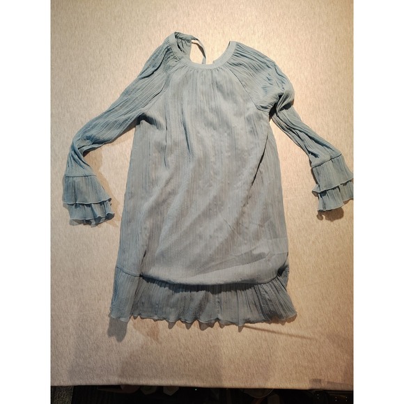 Time and Tru Dresses & Skirts - Dusty Blue Boho Size S‎ (4-6) Crinkle Long Sleeve Airy Ruffle Hem Dress